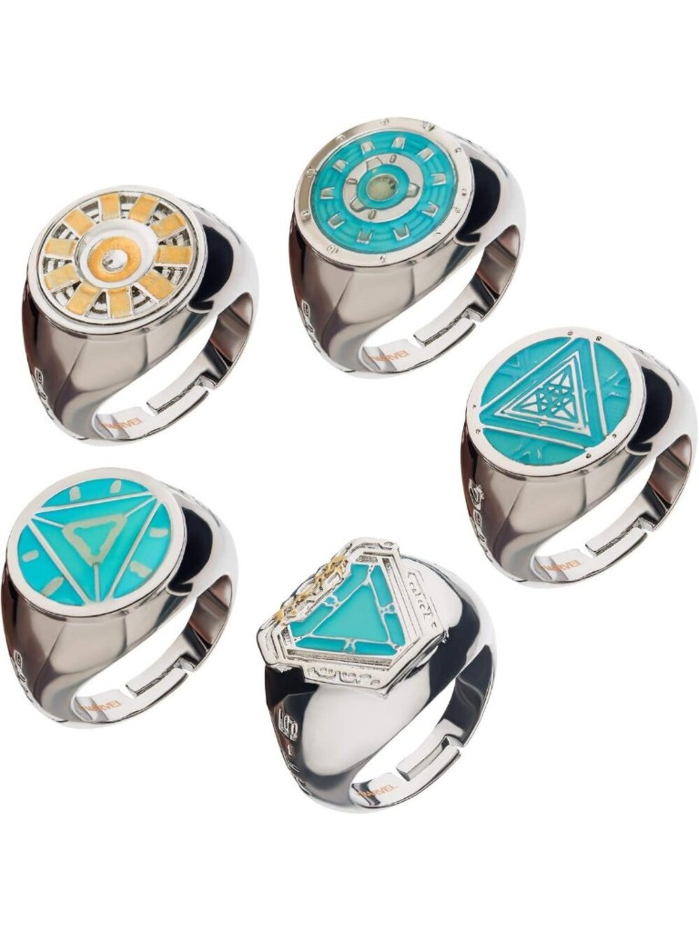 Adjustable Iron Man Arc Reactor 5 Ring Box Set - Marvel Collectible Jewelry